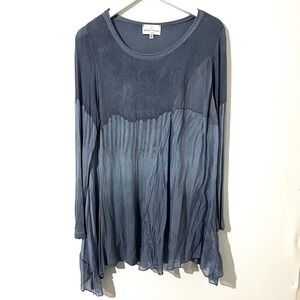 Bella France Silk Blend Asymmetrical Flowy Tunic Top Blue Size L